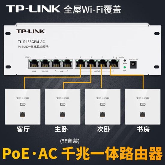 普联（TP-LINK） 千兆无线ap+ac面板入墙壁式poe路由器86型全屋wi-fi套装5G双频家用