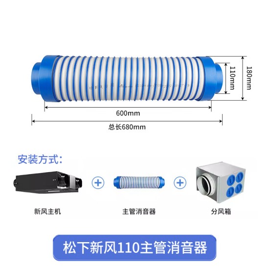 磐烨新风系统专用前端消音主管降噪静音75/110风口中段末端消音器75 110进风排风口