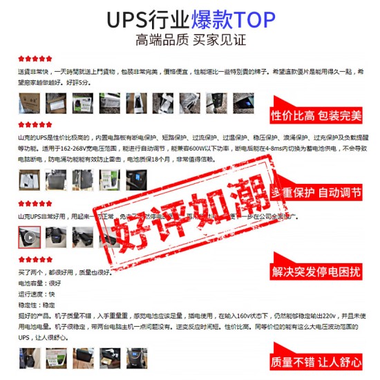 山克SK1000A ups不间断电源办公电脑ups电源600W 稳压后备电源 家用停电应急备用电源