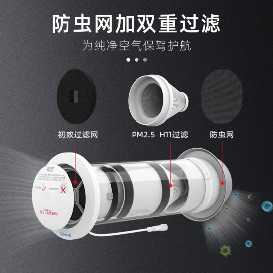 埃默德 新风系统 家用新风系统PM2.5过滤墙体式通风器不锈钢pvc智能除甲醛机SK-QS110S