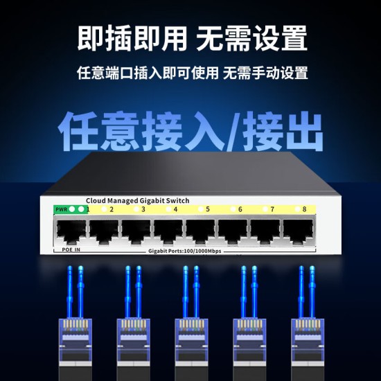 火翼8口千兆交换机 云网管监控网络网线分线器 分流器 金属机身